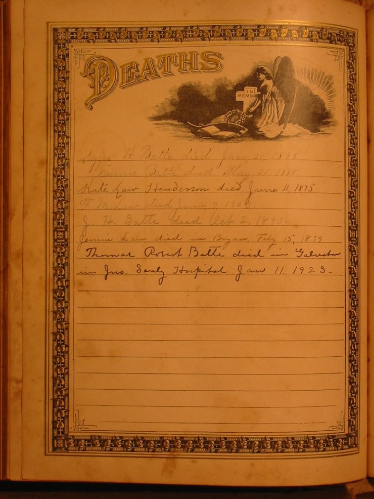 Batte Family Bible 1890 Deaths