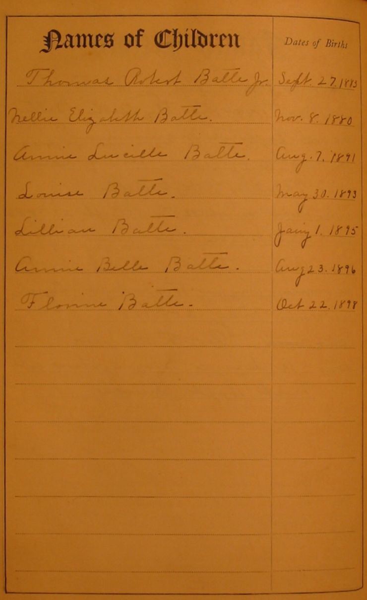 Batte Family Bible 1907 Births
