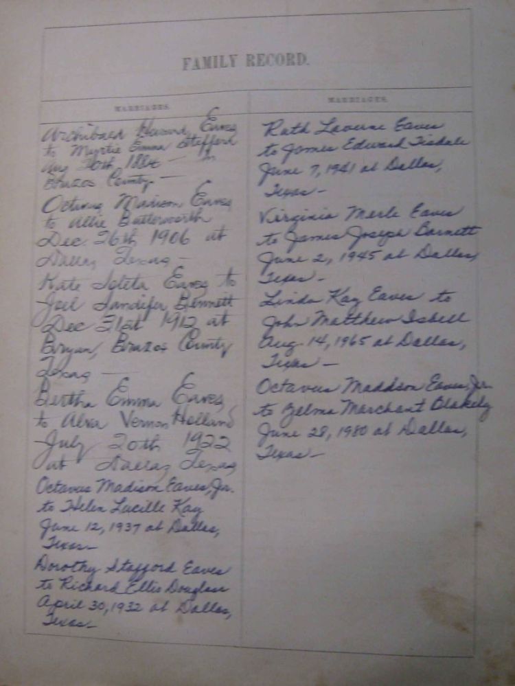 Eaves Family Bible Marriages