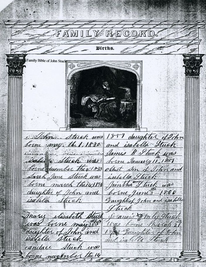 Stuck Family Bible Births page 1