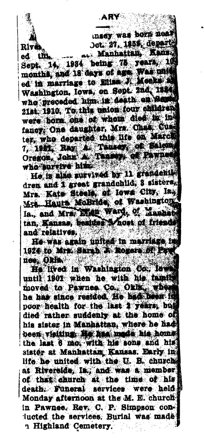 Tansey Obituary